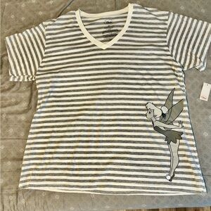 Disney Tinker Bell Striped Tee - Gray and White